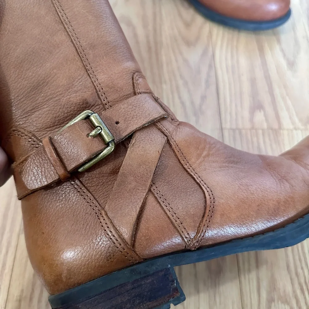 FRANCO SARTO Cognac Brown Leather Knee-High Riding Boots, Sz 6 Fall Moto Chic